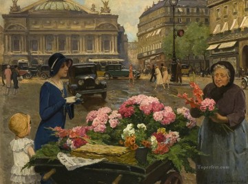 街並み Painting - ルイ・マリー・シュライヴァー パリの花売り